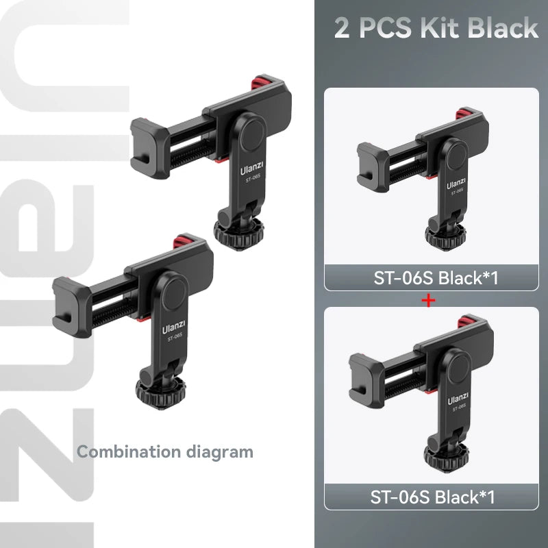 Ulanzi ST-06S Universal 360° Mobile Phone Clip Holder for 1/4 Screw Tripod  Mount Adapter For Samsung iPhone Xiaomi Cellphone