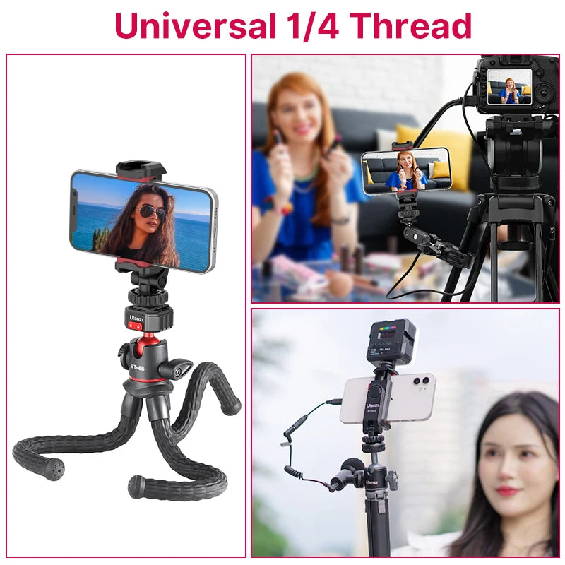 Ulanzi ST-06S Universal 360° Mobile Phone Clip Holder for 1/4 Screw Tripod  Mount Adapter For Samsung iPhone Xiaomi Cellphone