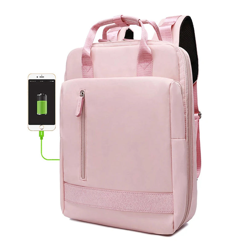 Mochila de viagem feminina com carregamento USB Mochila de mão à prova d'água para laptop de 14 15,6 polegadas Bolsa de viagem empresarial
