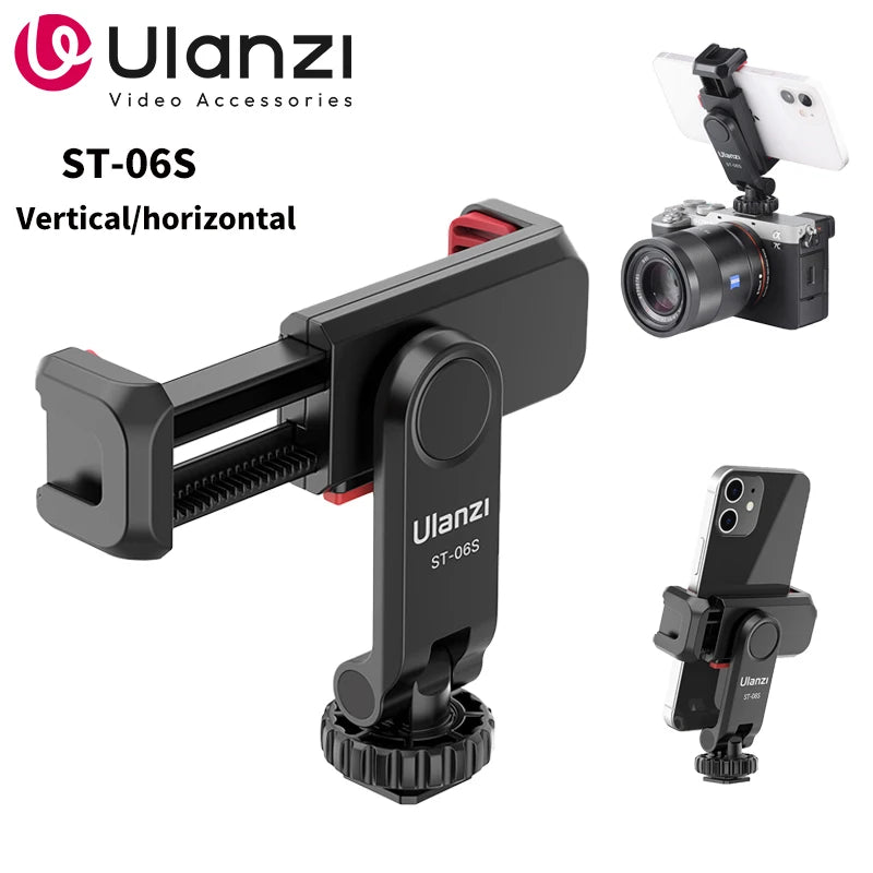 Ulanzi ST-06S Universal 360° Mobile Phone Clip Holder for 1/4 Screw Tripod  Mount Adapter For Samsung iPhone Xiaomi Cellphone